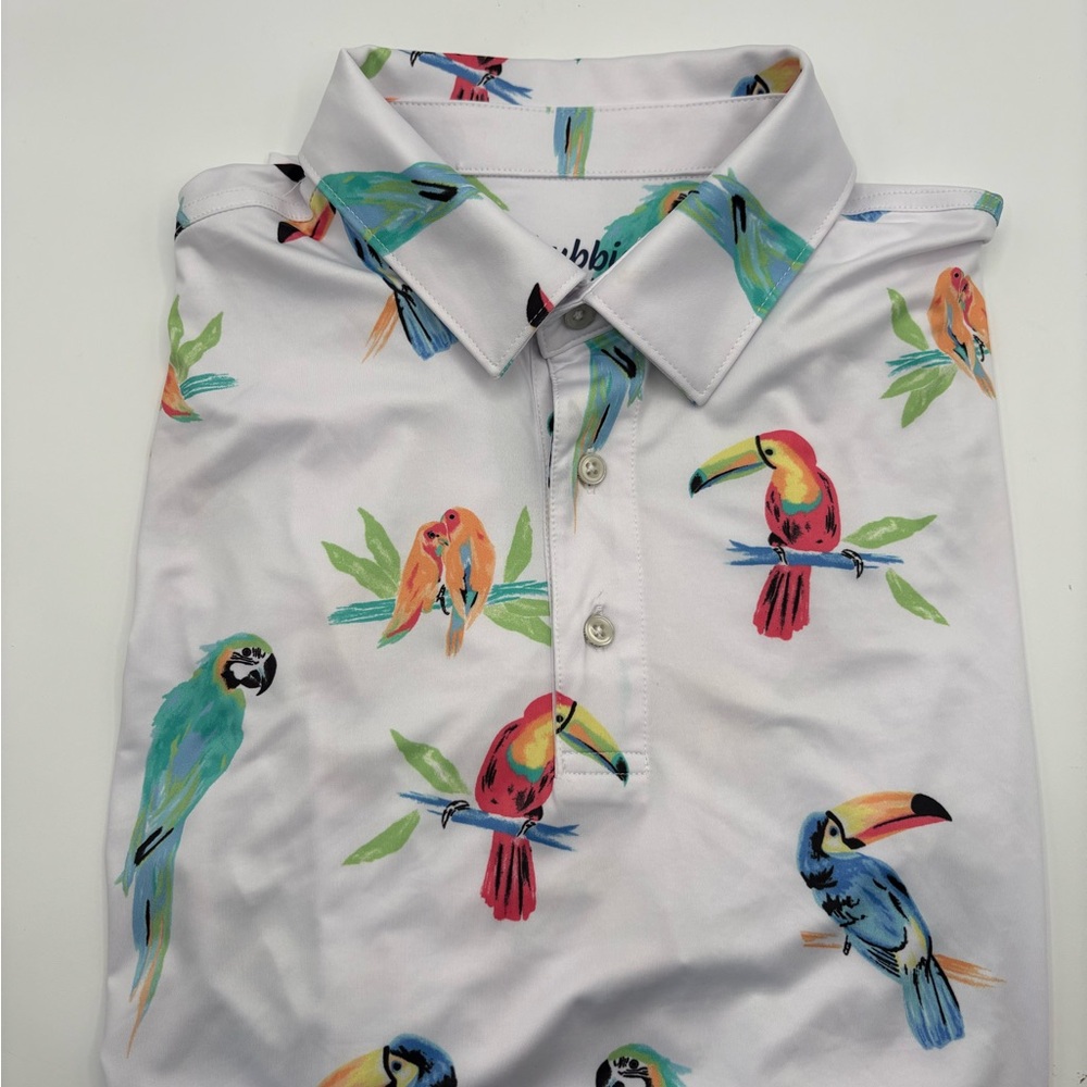 Chubbies Mens Small Polo Golf Stretch Shirt Birds Of Polodise Parrot White